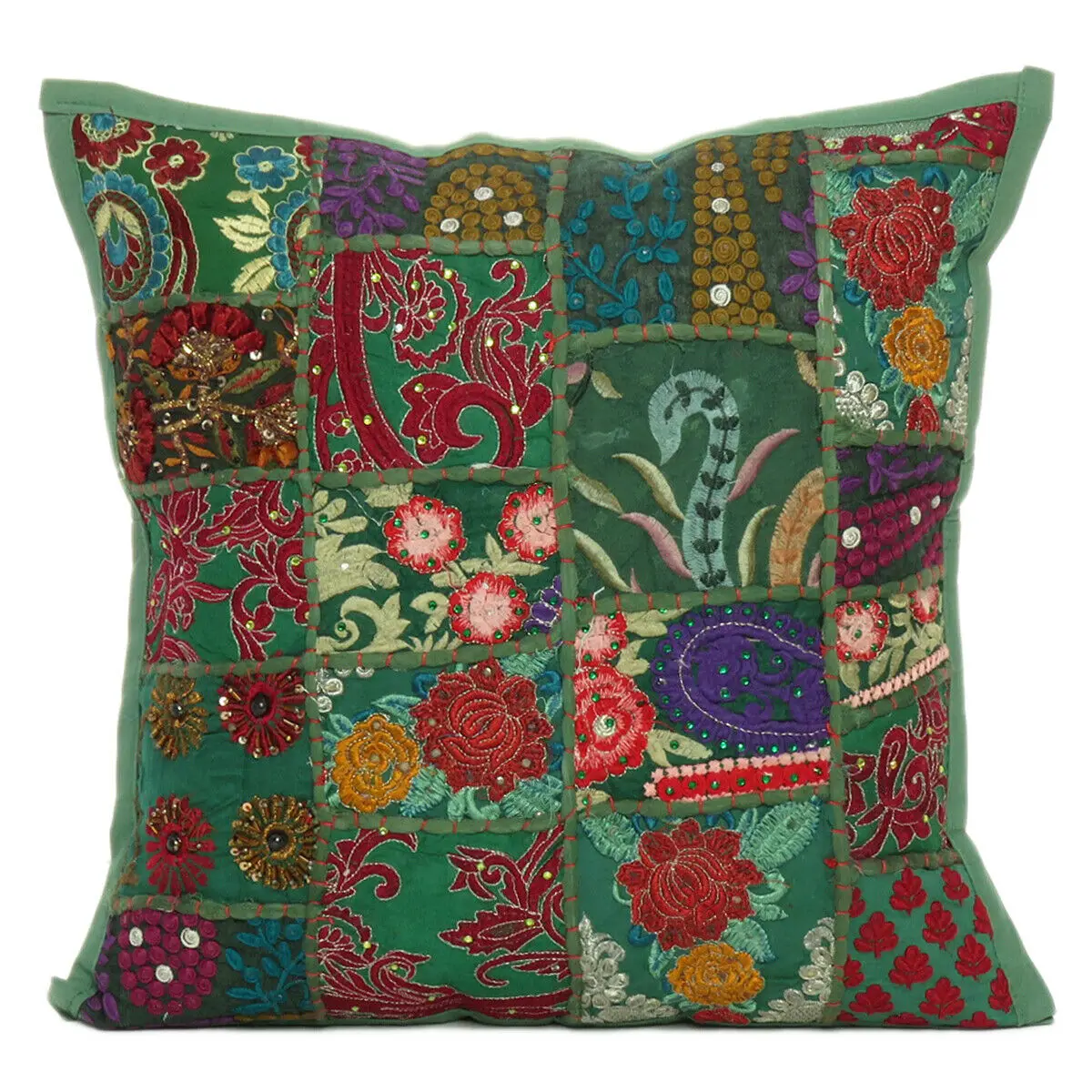 Indian Home Decor Kantha Print Square Shape Throw Cushion Cover Sofa Pillow Case
