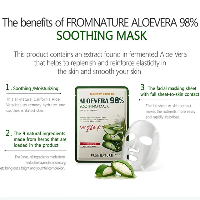Aloe vera gel FROM NATURE Aloe vera soothing mask Sheet skin care face sheets korea