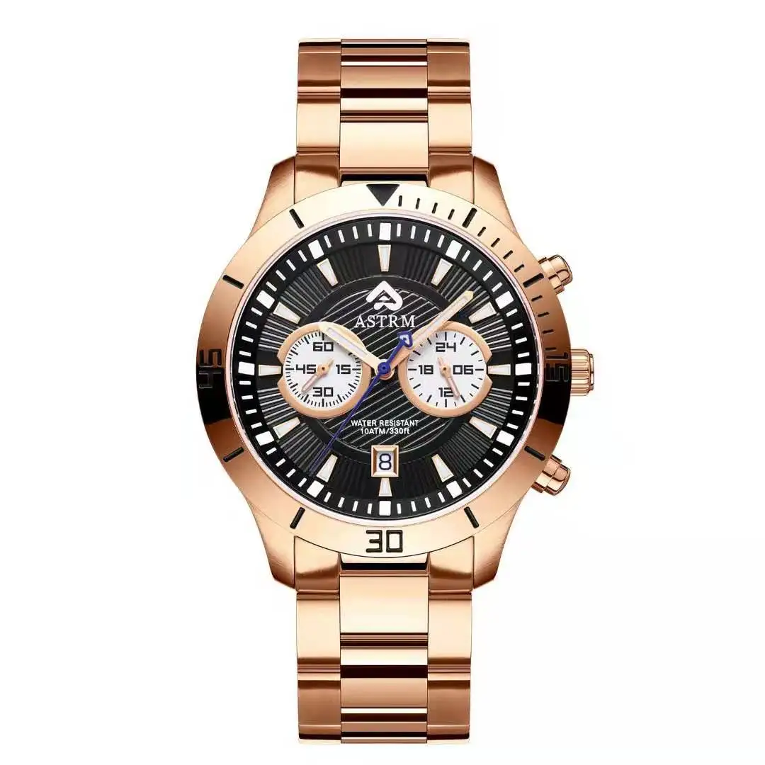 Rose gold Fashion stainless steel watch Japan quartz movement men watches  bracelet  quartz wrist watch swiss luminous hands