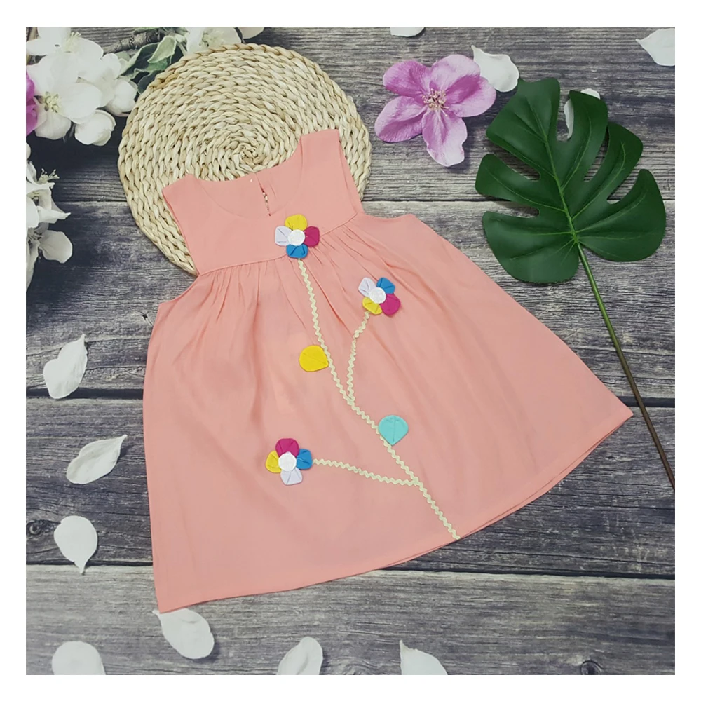 Latest hot selling baby kids girls dress Flower petals sleeveless skirt little made in Vietnam