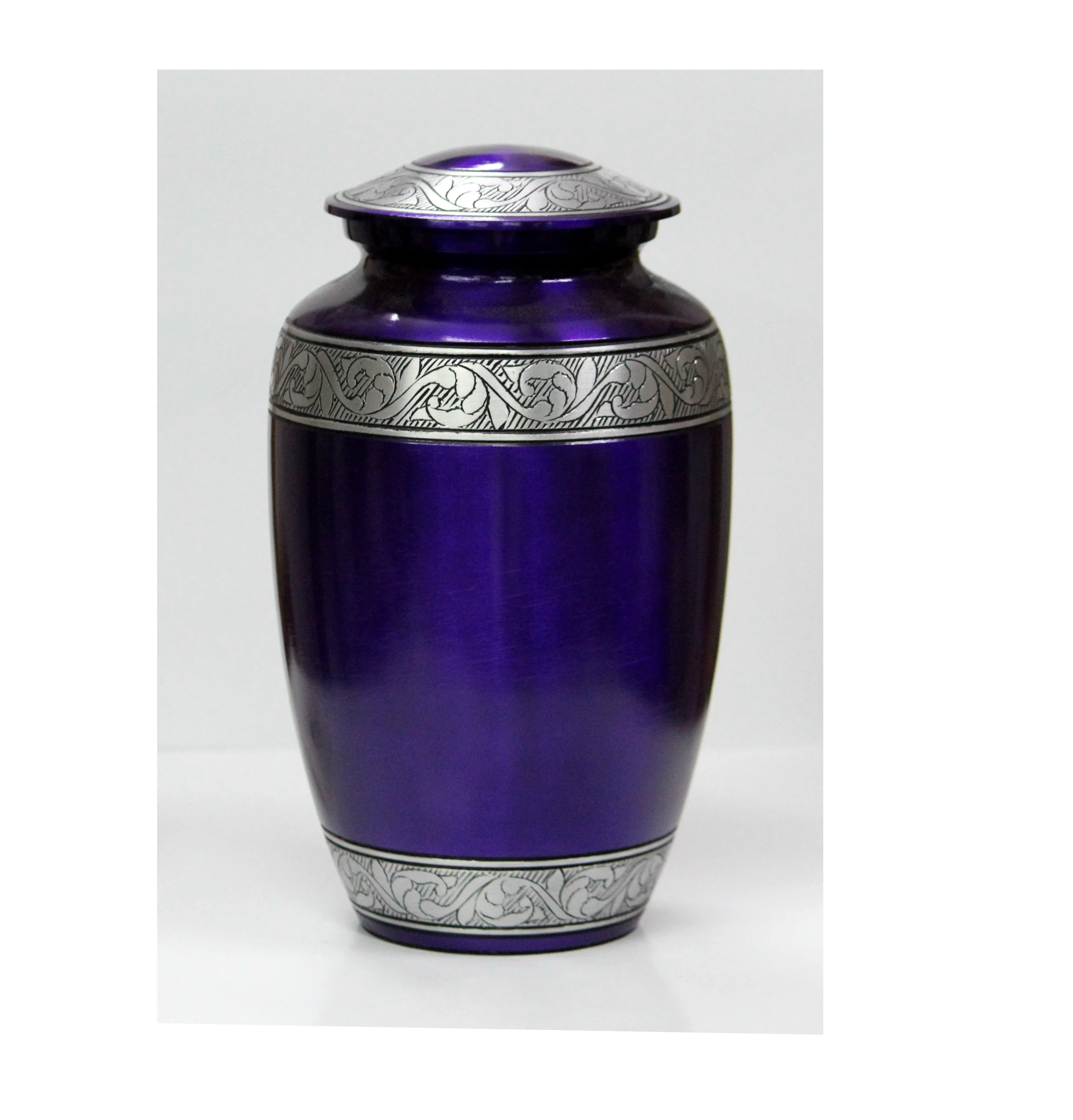 Purple Cremation Urn with silver band pet Urn Best Metal Urns in good price Direct from Manufacture
