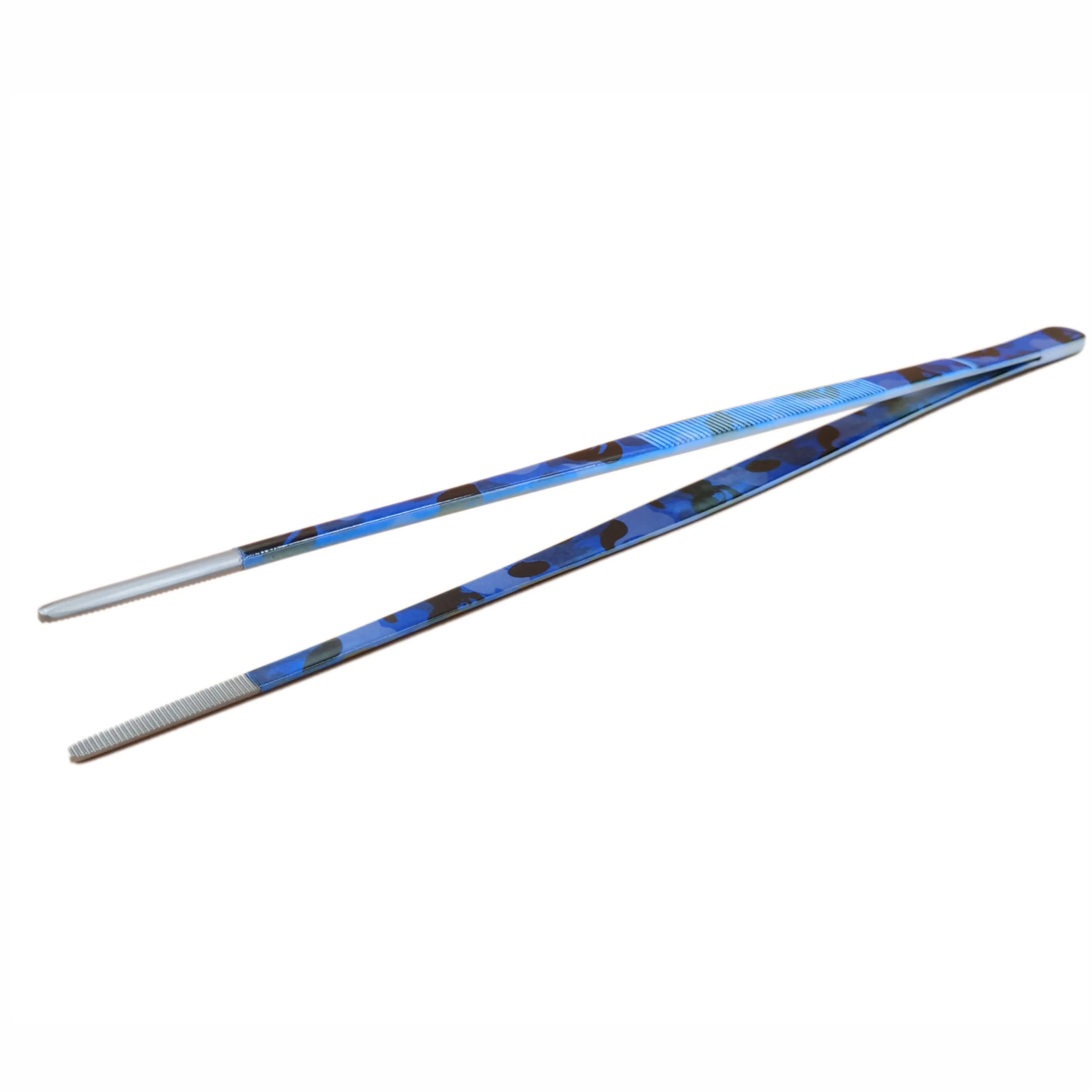 Hot Sale Food Grade Stainless Steel Blue Camo Long Chef Kitchen Straight Tweezers Plating Tweezers Regular Kitchen Utensils