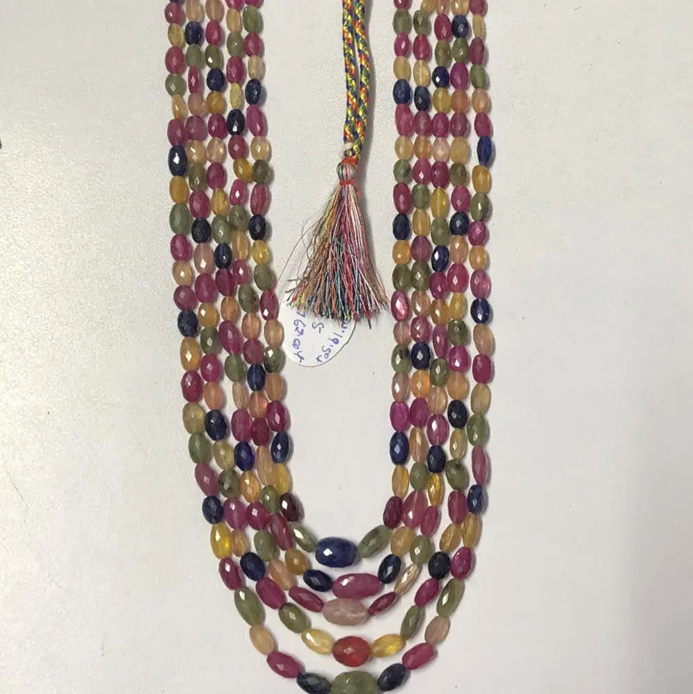Glass Filled Multi Sapphire Stones Oval Beads Necklace Trendy Fashion Jewelry for Wedding Shop Best Wholesale Factory Price Now