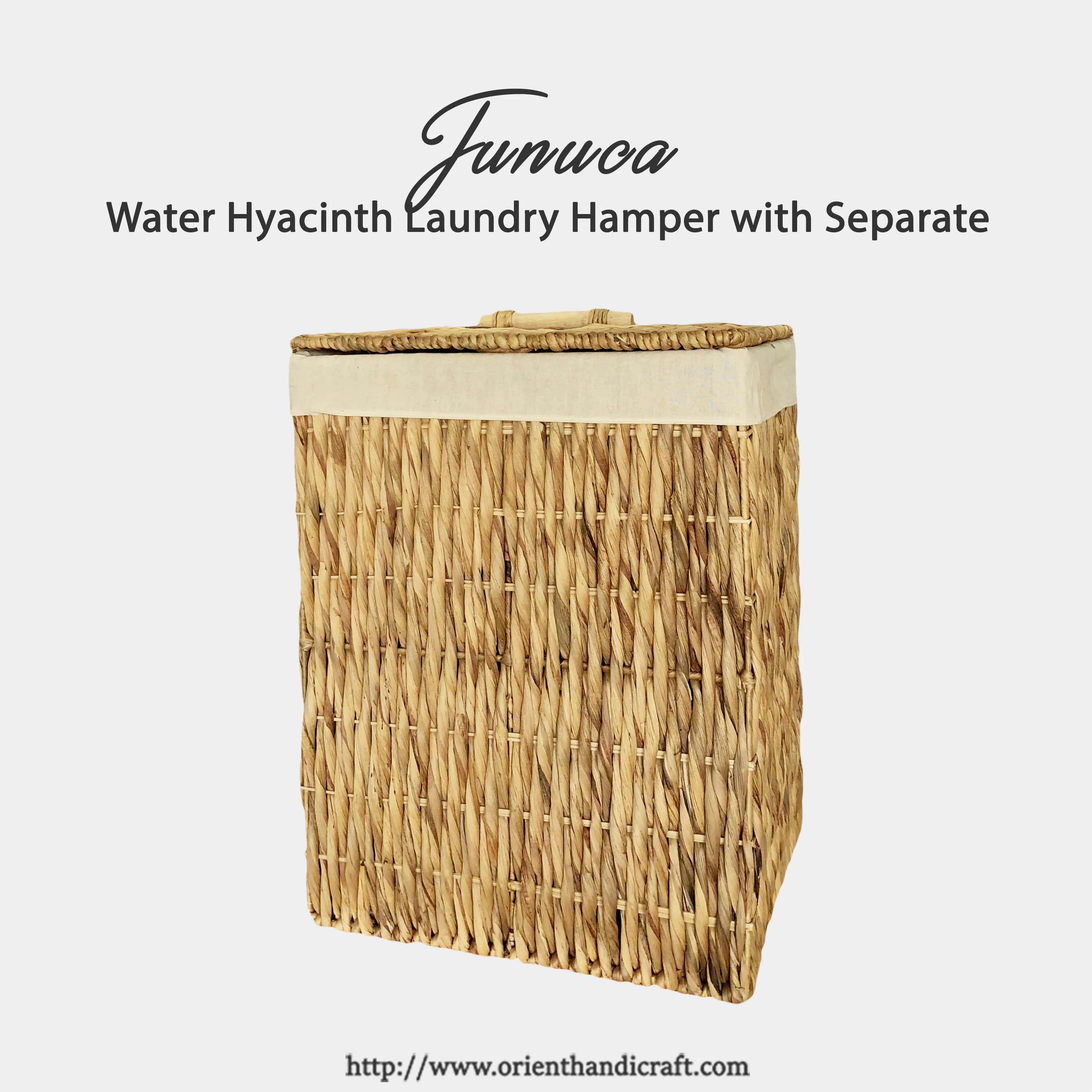 JUNUCA Water Hyacinth Laundry Hamper with Separate Lide and Fabric Liner