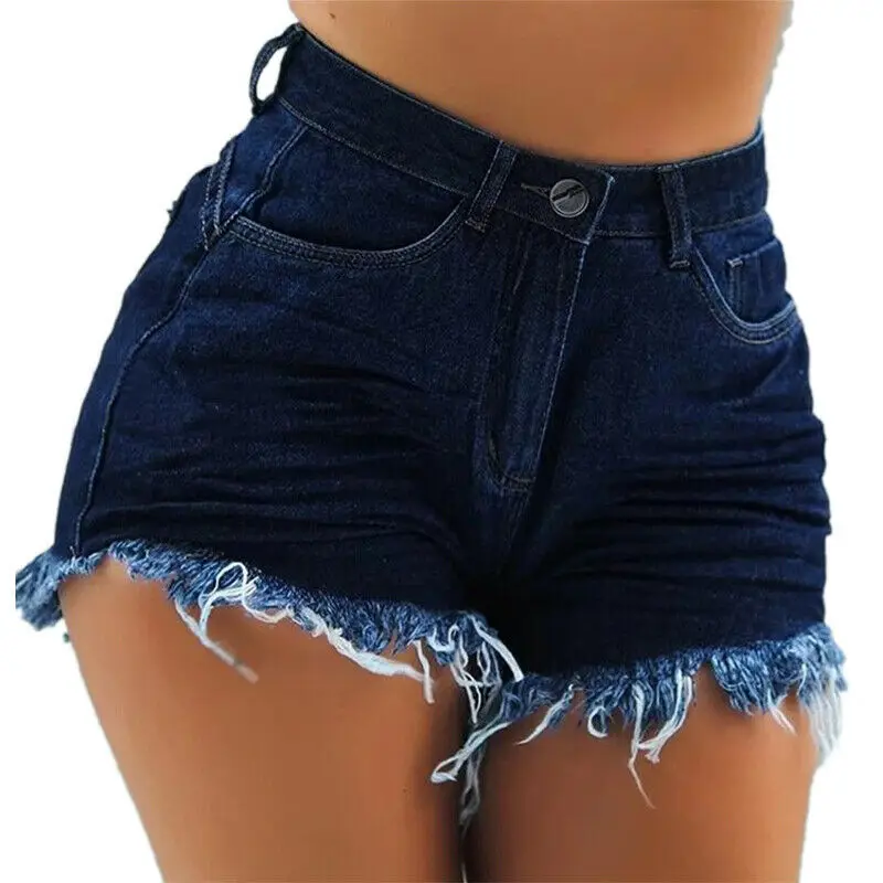 2021 Pakistan Made Denim Blue Vintage Girls Skinny Denim Shorts High Waist Jean Shorts For Ladies
