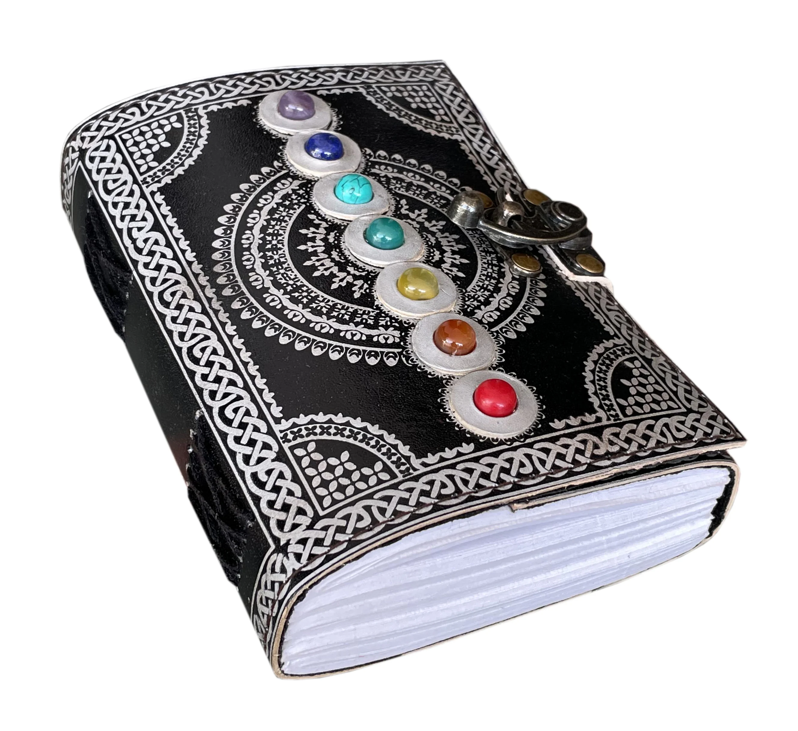 Book Of Shadows Grimoire Seven Stone Silver Leather Journal Notebook - Journal For Unisex - Craft Unlined Cotton Paper 240 Pages