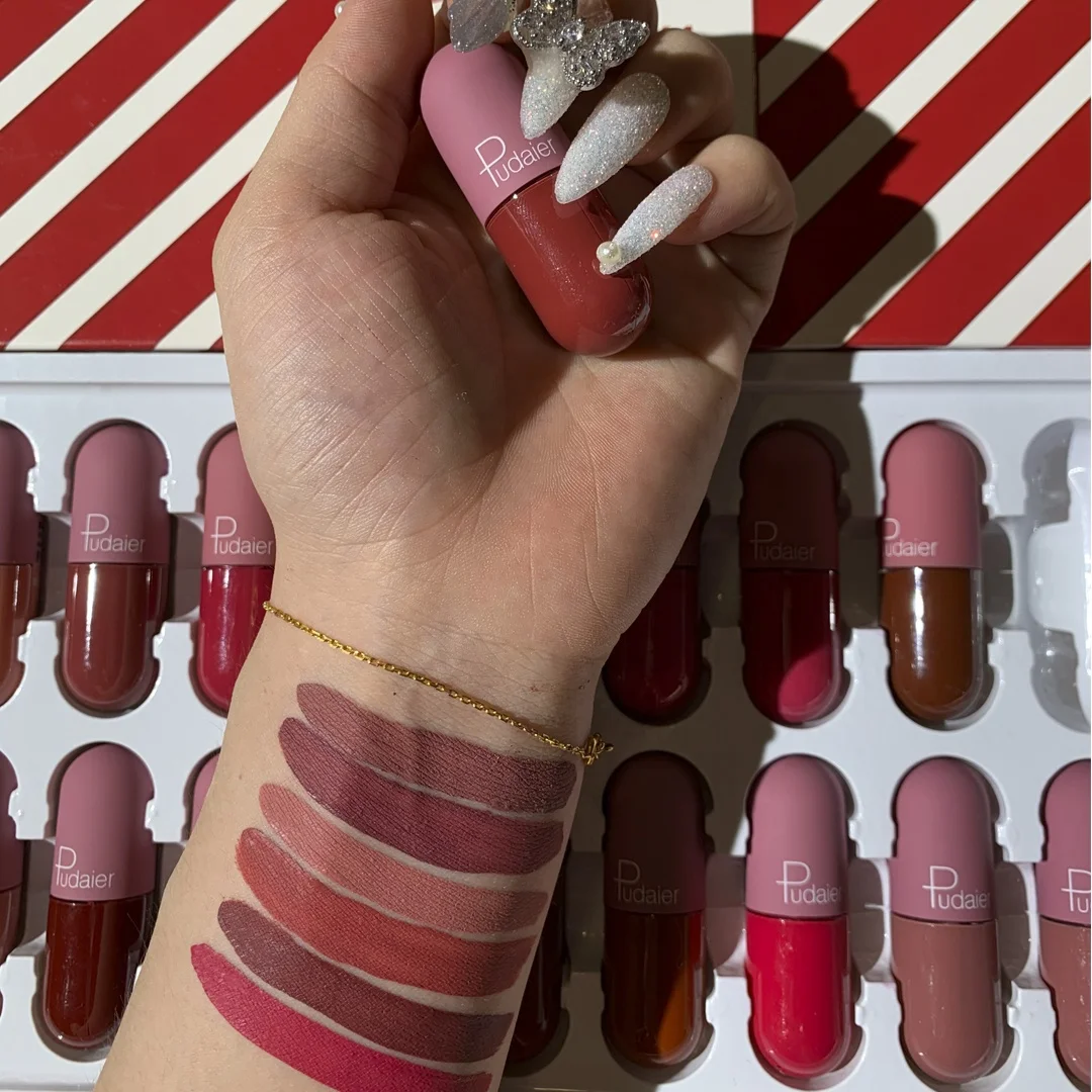 Pudaier Mini Capsule Matte Liquid Lipstick 18 Shades Waterproof Nude Color Private Label Lip Set