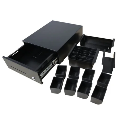 Premium Quality end Slide Cash Drawer Detachable Aluminum Cash Tray and Separated Coin Cups with Screwless Bottom Cash Drawer