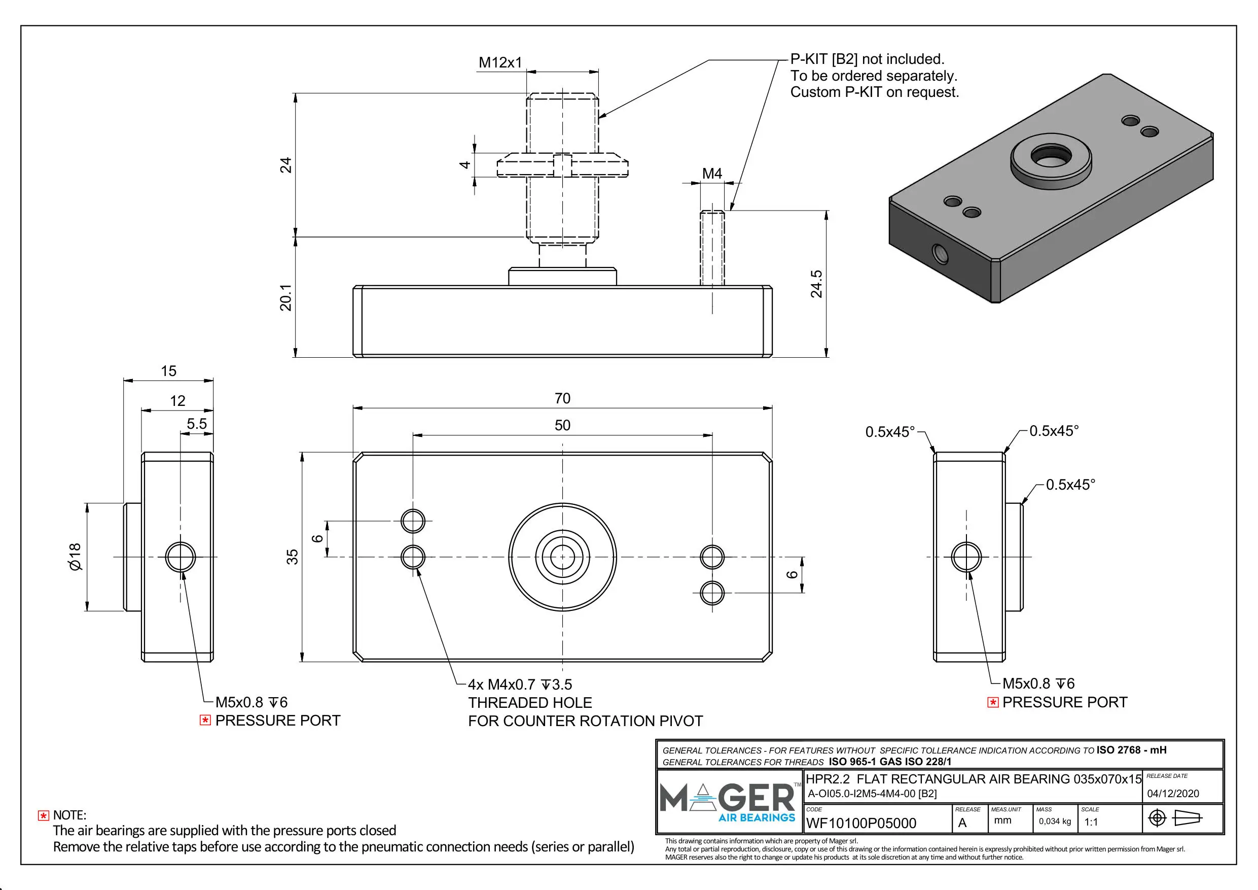 ITALY TOP QUALITY FLAT RECTANGULAR AIR BEARING HPR2.2 35x70x15