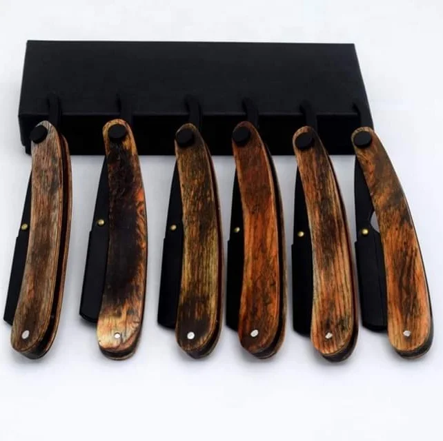 Professional Bamboo Wood Handle Stainless Steel Razor Blade Straight Shaving  Razor