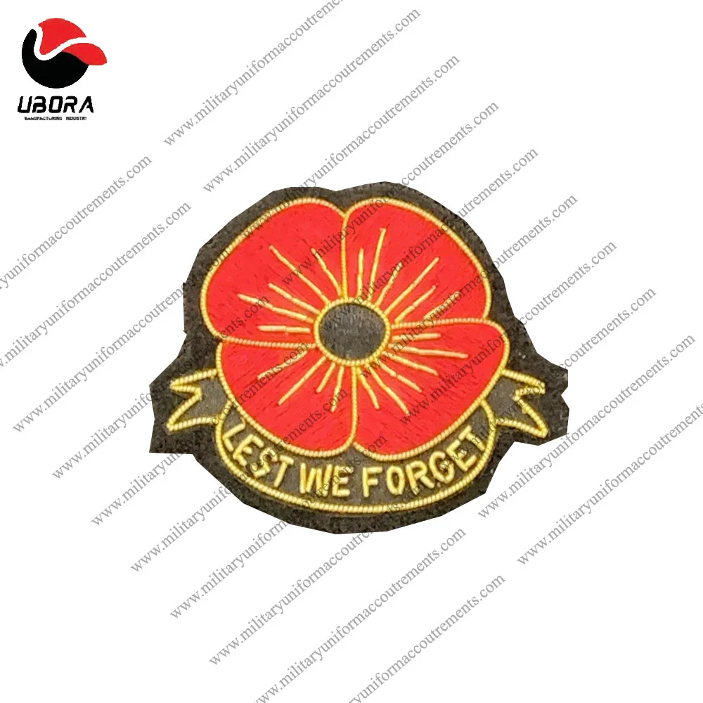 Lest We Forget Blazer Badge Hand Embroidered With Bullion Wire And