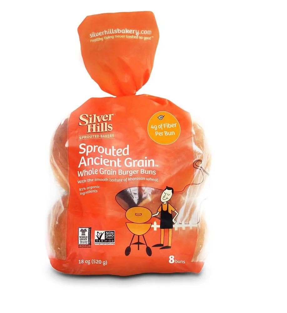 Silver Hills Bakery Organic Sprouted Hamburger Bun, 18 Ounce Sleeve - 8 per Pack Manufactured in Canada