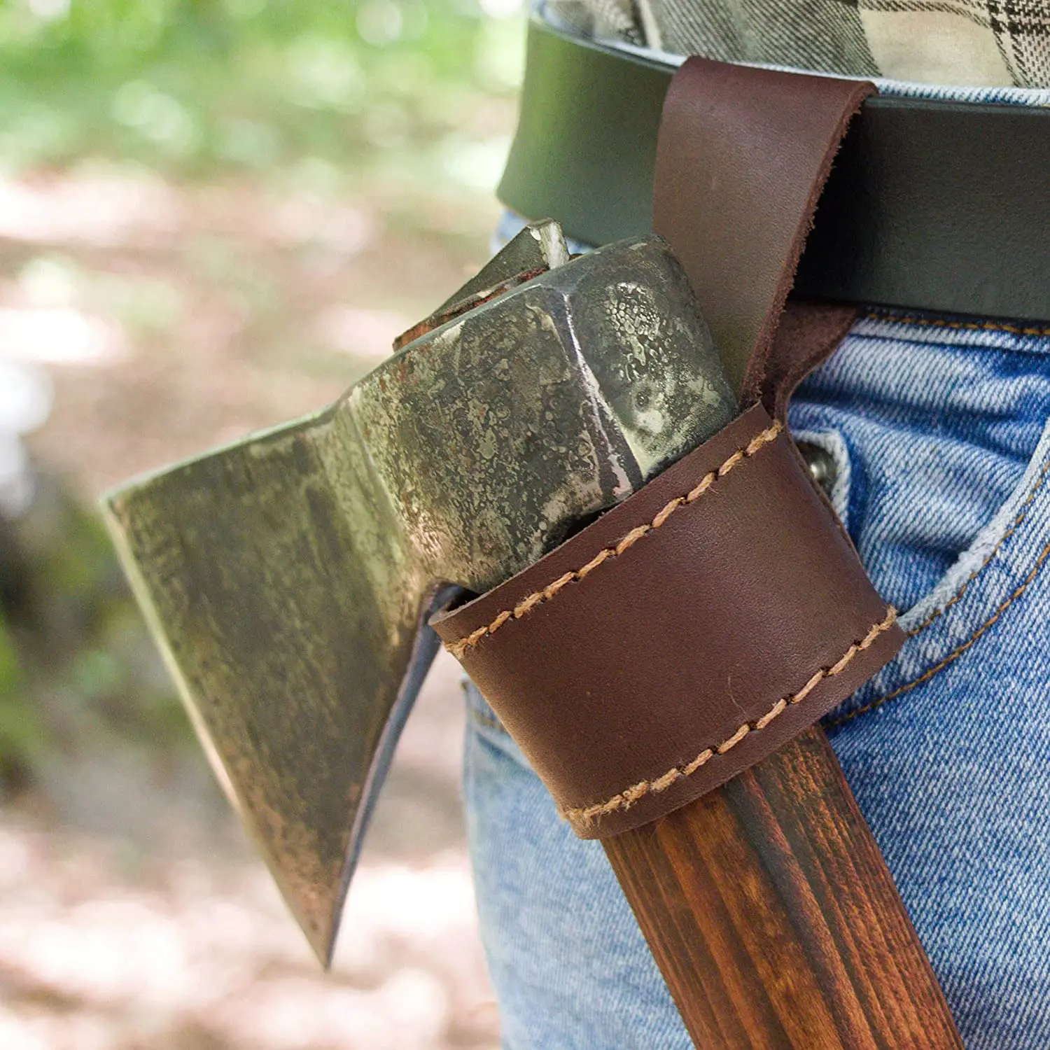 High quality wholesale handmade genuine Full grain Leather Axe head Sheath Adjustable For Outdoor Camping axe