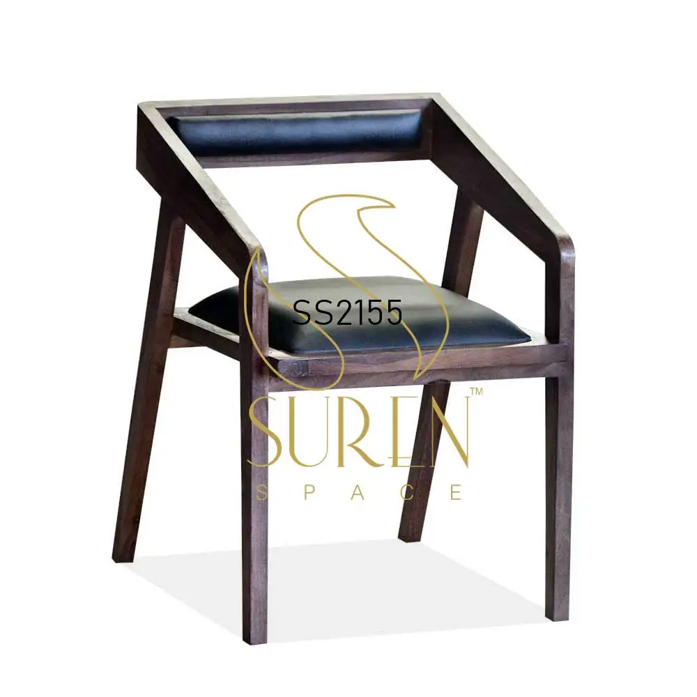 Solid Wood Leather Seating Fine Dine Restaurant Chair Solid Wood Furniture Design by Jodhpur Furniture Manufacturer Dining Chair