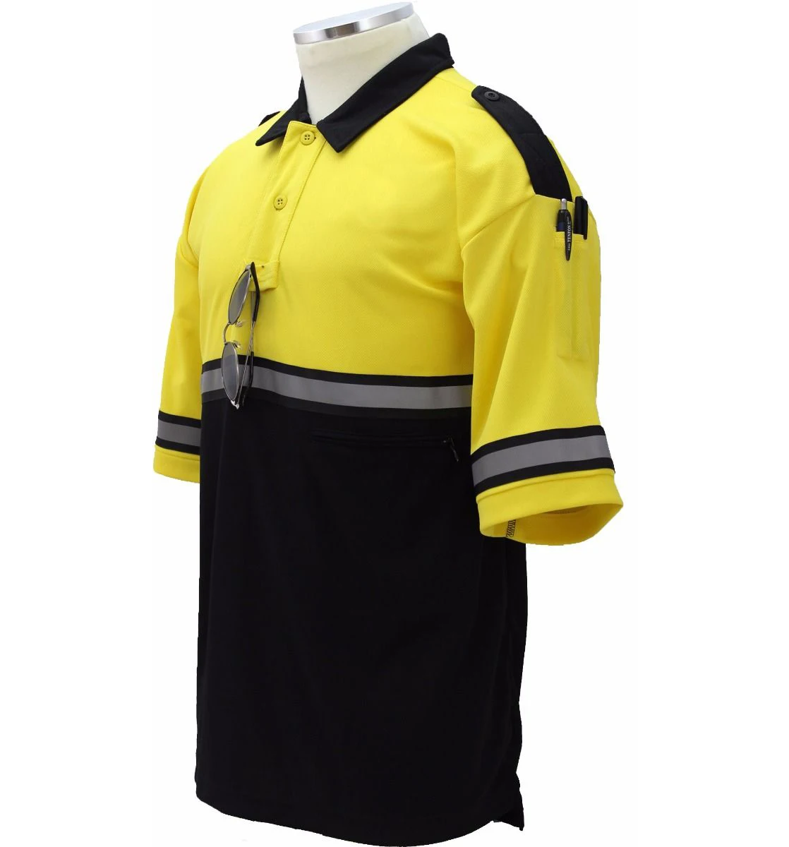
Two Tone Security Bike Patrol Shirt with Reflective Stripes and Zipper Pocket 