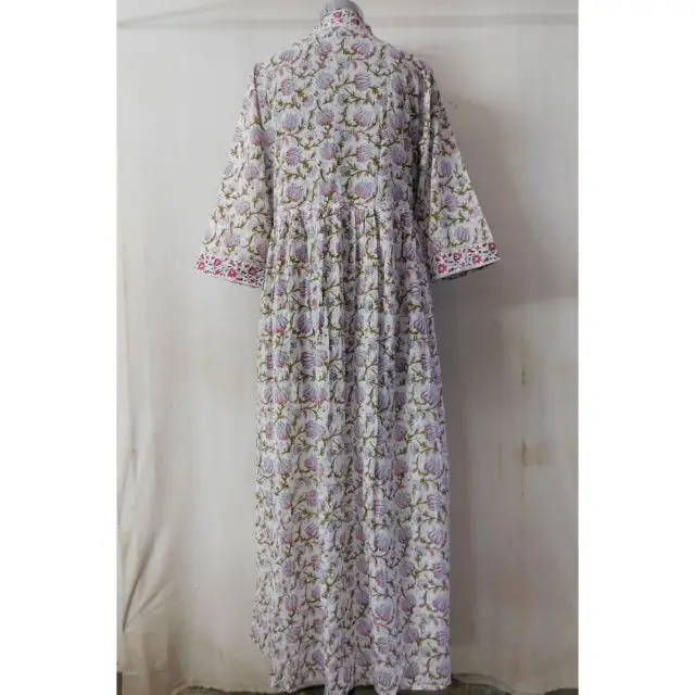 Pure cotton indian floral hand block designer long summer casual wear women long Kurtis dress modern stylish tunics dresses