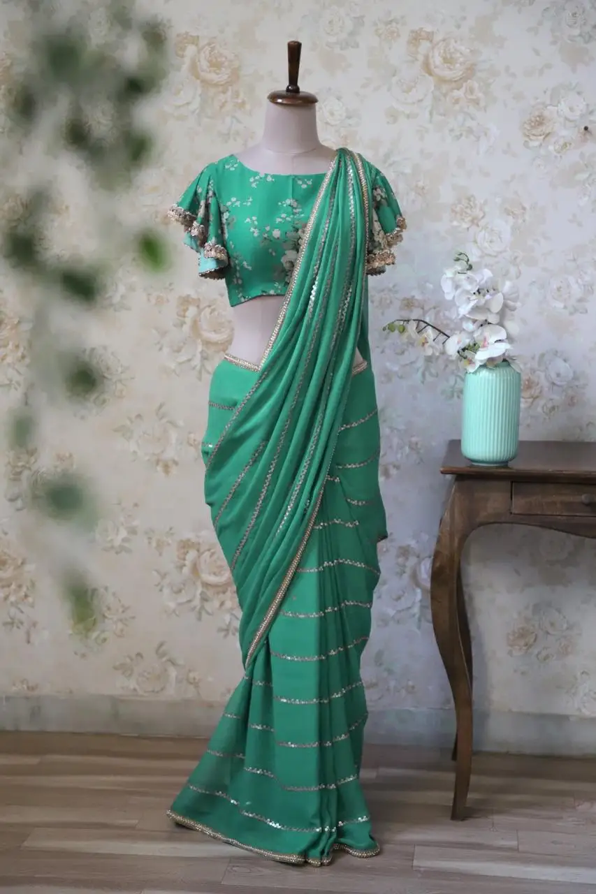 
Georgette heavy saree with sequence work with lace border and blouse for wedding and special occasion 