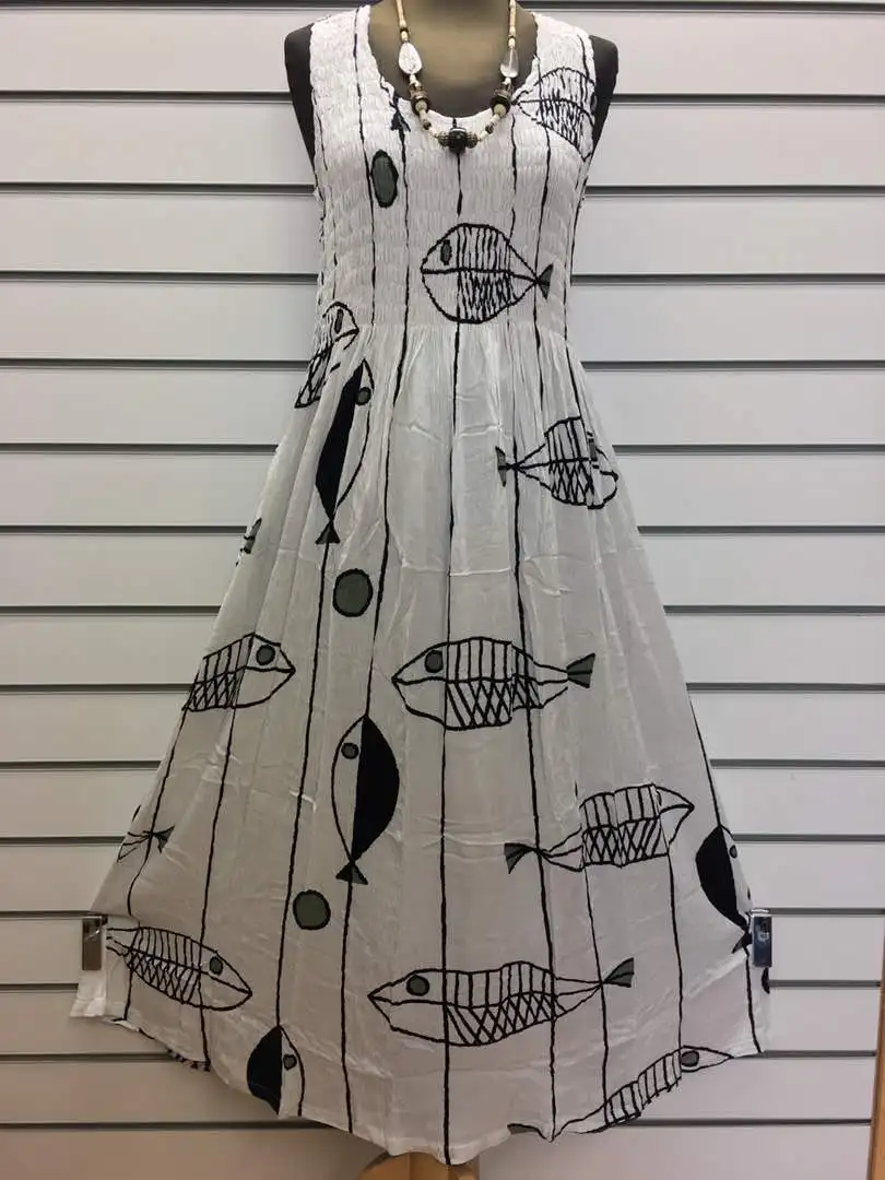 New trending Design Unique Style Long Maxi Fish Print Dress Sleeveless exclusive style Dresses