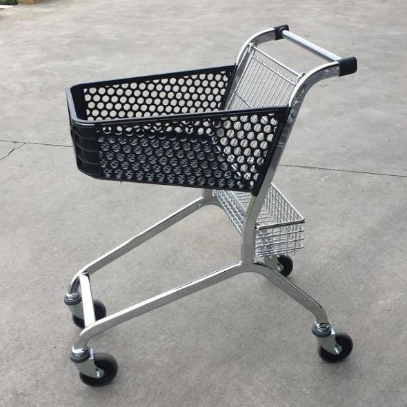 
MOQ 500 PCS 50L European Style Plastic Shopping Trolley Cart With Plastic Basket And Metal Frame 