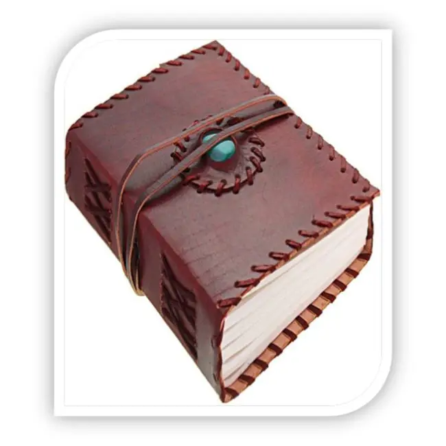 Side Stitched with stone Genuine Leather Journal With Strap Closure