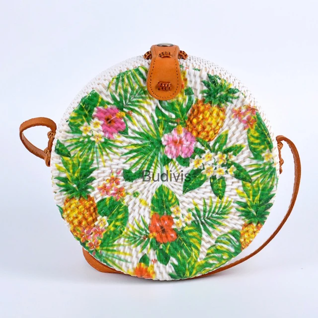 Распродажа сумка из ротанга в наличии Новое поступление пакеты с принтом декупажа Бали Индонезия