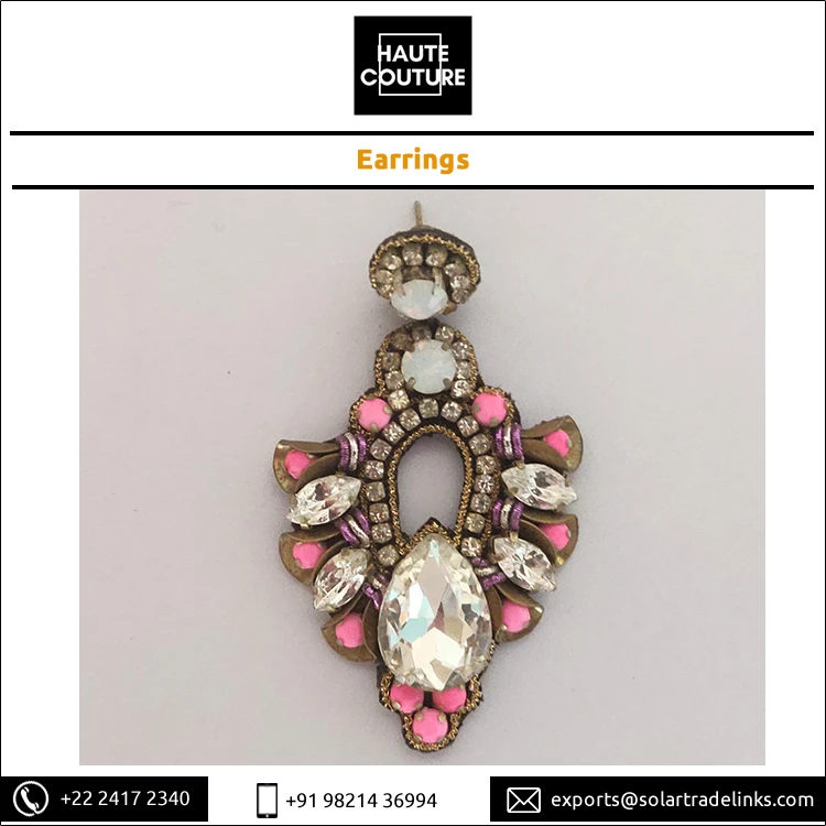 Low Priced Pink Opal Stones Crystal Drops Chandelier Shaped Earrings for Women for Weddings Evening Wear Party Wear