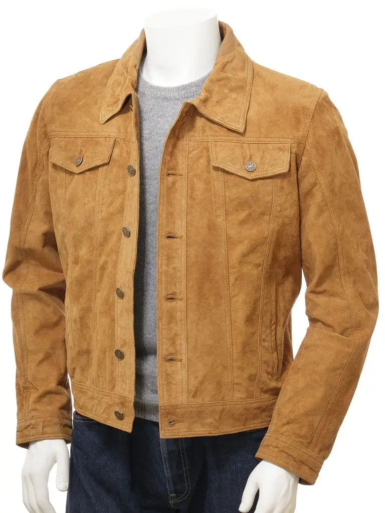 Mens 100% Leather Casual Fitted  Western Trucker Jacket Available in Leather or Suede Finishing