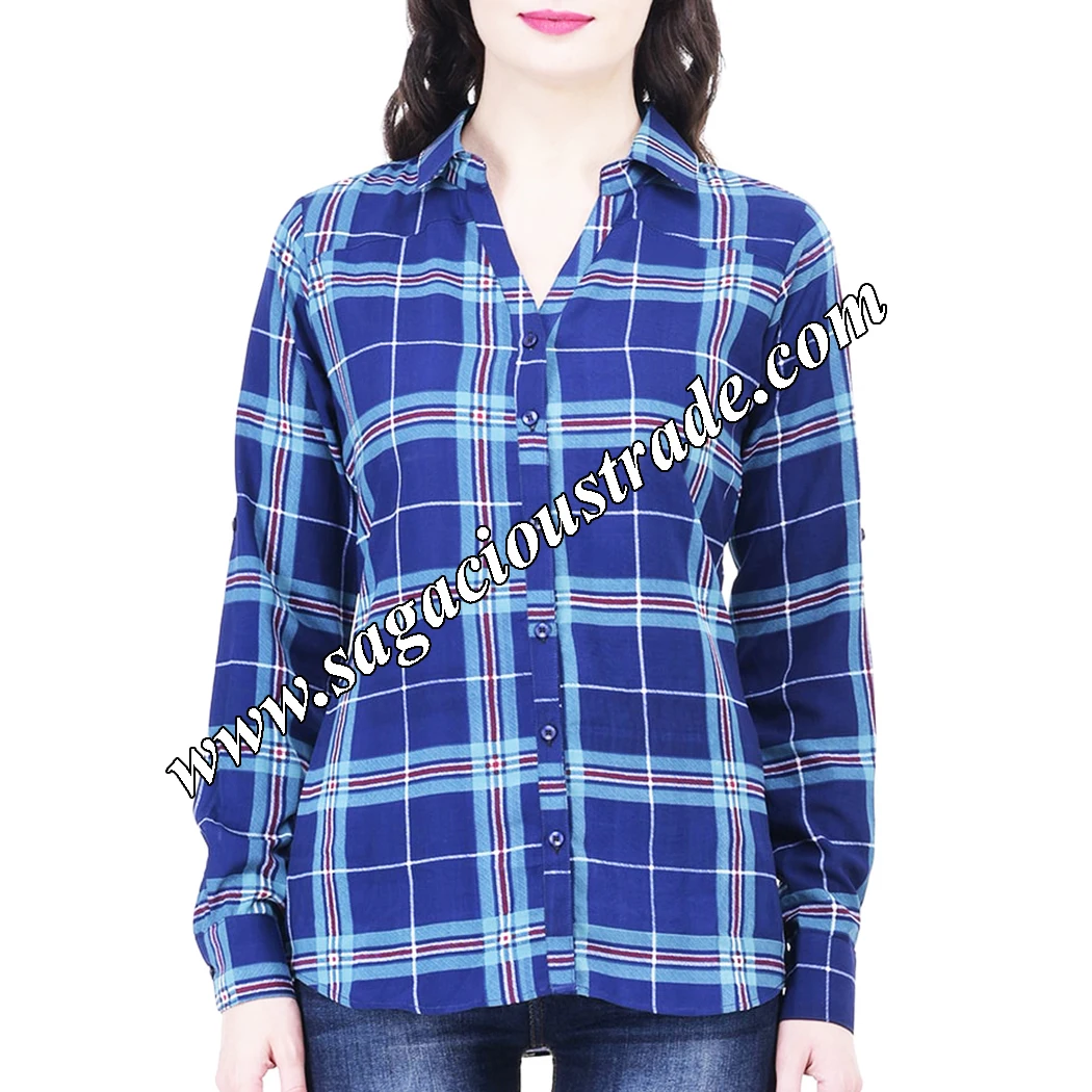 100% cotton custom Ladies long sleeve shirts plus size plaid designer casual cotton flannel shirts