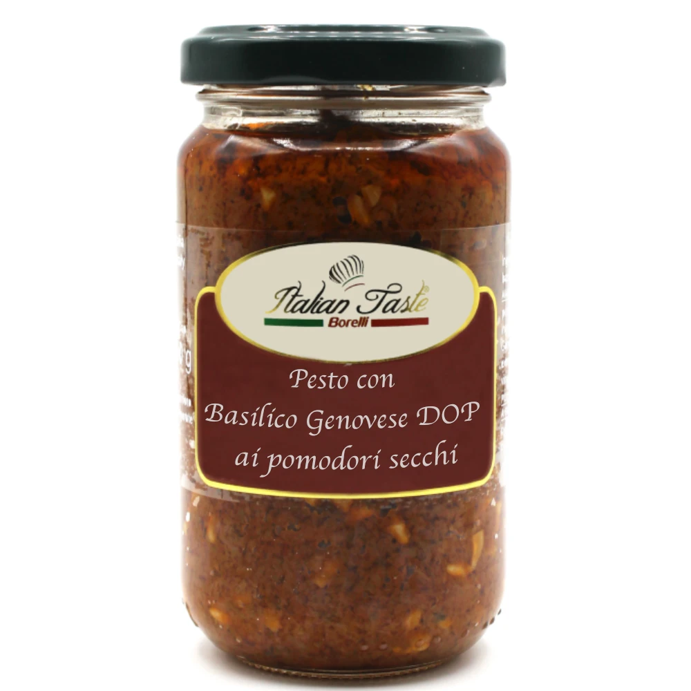
High quality 180 g Dried tomatoes Pesto with Genoese Basil PDO in mason jar Made in Italy NO GMO Italian pasta sauce for pasta 