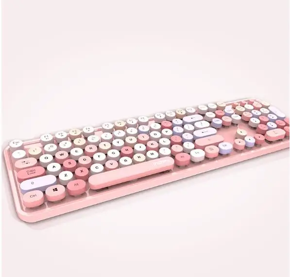 Amazon 2.4G USB Retro Red Green Wireless Keyboard Mouse Combos Lipstick Color Pink Keyboard Set Candy Keyboard and Mouse Combo