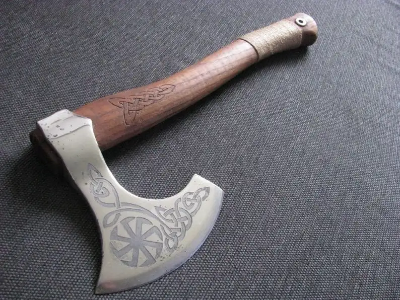 Ручной Кованый топор викингов с гравировкой на голове и ручке выгравированный вручную
