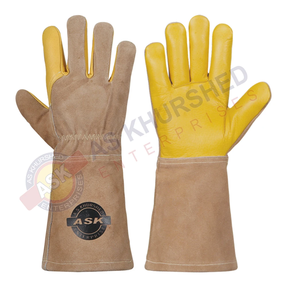 Welders Gauntlets Grade A Welding Impact Leather Safety Anti Cut Hands Protection Gloves Yellow