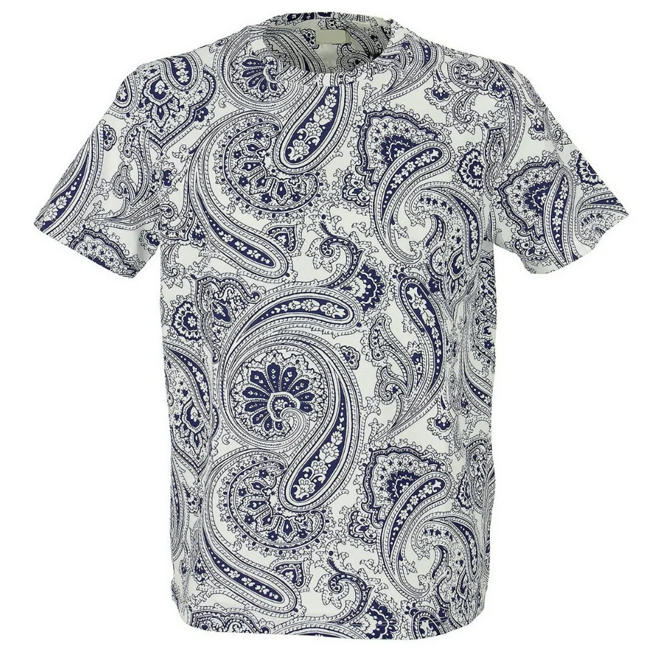 2022 Spring Summer 100% Cotton T shirt Knitted Blue Color Men Paisley Printed Jersey T-shirt For Man From Bangladesh