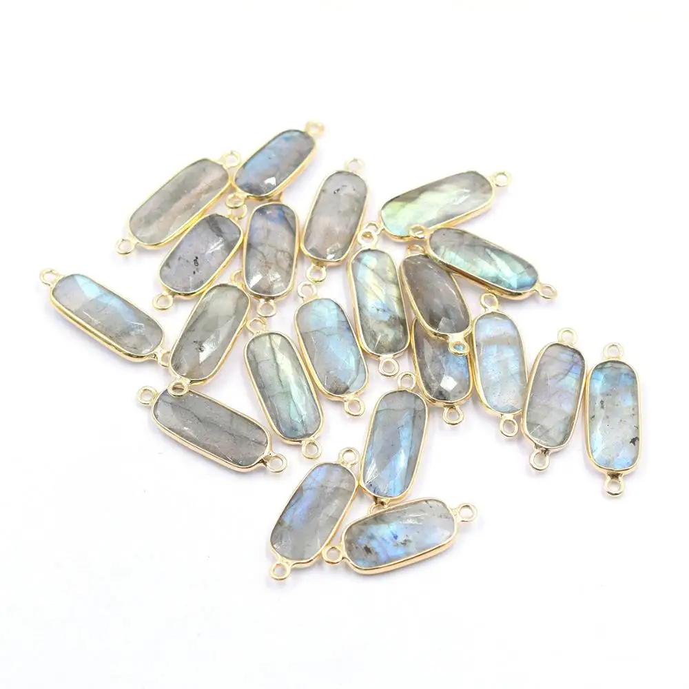 Labradorite Long Cushion Shape 925 Starling Silver Bezel Gold Plated Connector Jewelry Making