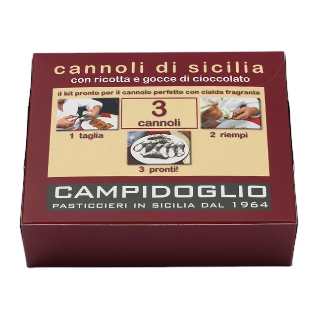 Traditional italian sweet sicilian cannoli with ricotta cream  kit 3pcs big for export