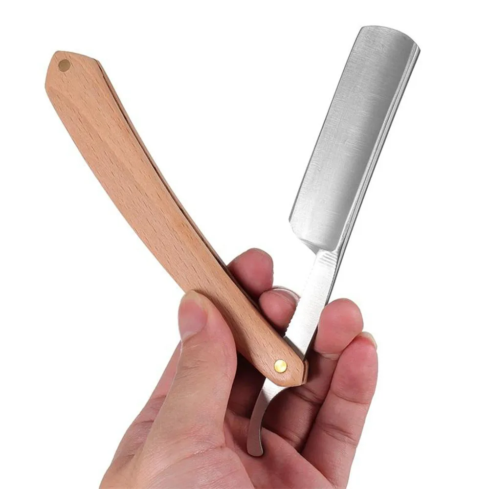 Wooden Handle Straight Razors Stainless Steel Shaving Cut Throat Razors Barber Shaving Knifes