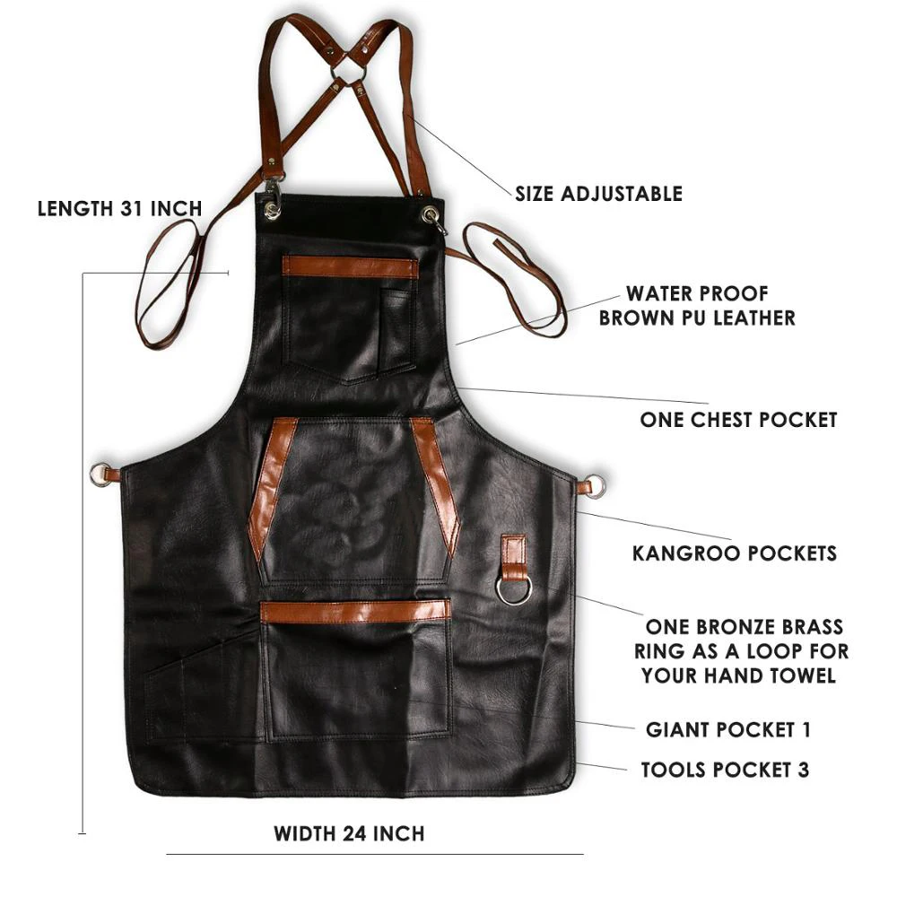 
Pakistan Made Best Quality Leather made Stylish Aprons Pocket Style Straps fashion Work Cleaning Wear Aprons 