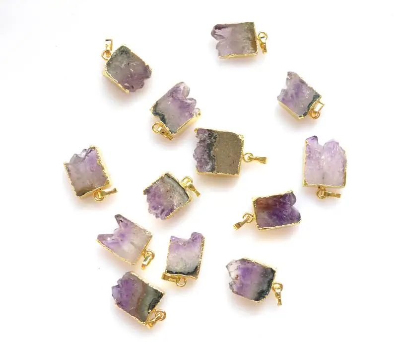 Талисманы с натуральным аметистом, кулон Друза, друза, аметист, друза, агат, кулон с золотыми гальваническими краями