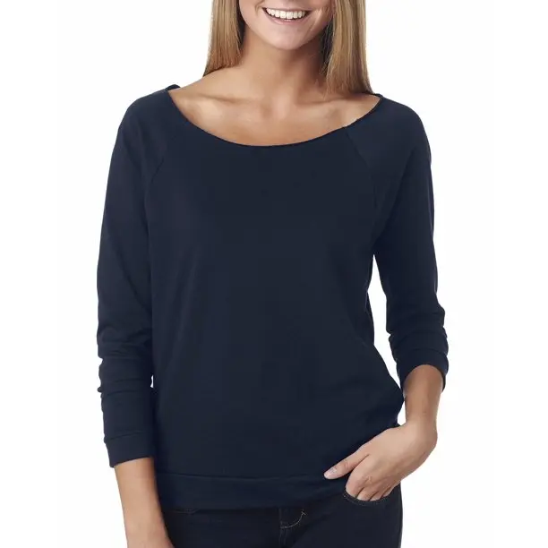 custom made Ladies French Terry 3/4 Sleeve Raglan Self-fabric band and cuffs Women Terry light weight full sleeve shirt