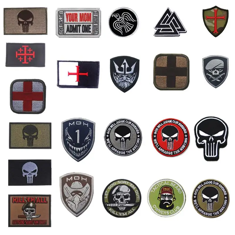 Оптовая продажа, вышитые военные нашивки, полосатые тактические значки на рюкзак, медицинский крест, повязка на руку, военные нашивки