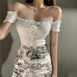 2020 Wholesale New Design Women Fashion Off-Shoulder Top Ladies Casual Short Sleeve Knitted Blouse