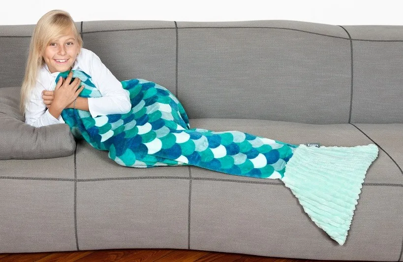 Amazon Hot Sales 100% Polyester High Quality Fleece Sleeping Bag Cuddle Soft Mermaid Tail Blanket Kids Christmas Cartoon