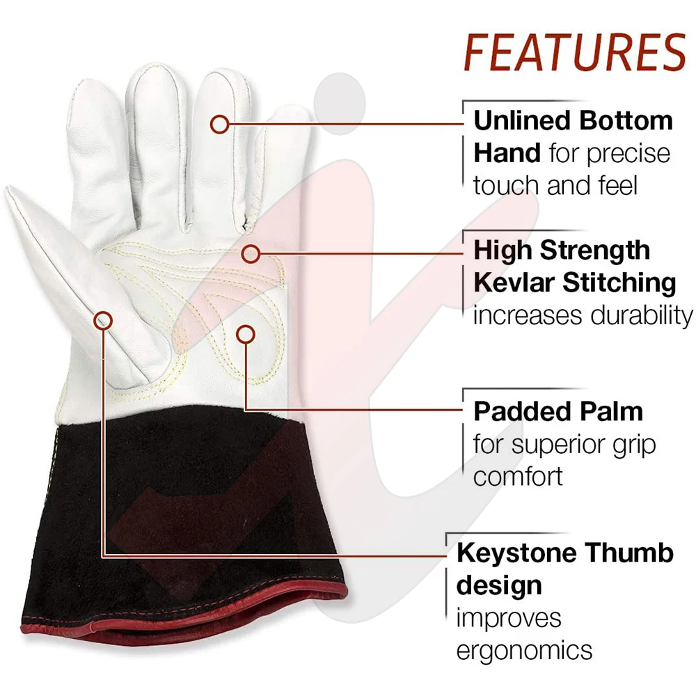 long cuff white top cow/goatskin grain protective leather welding hand gloves for soft tech