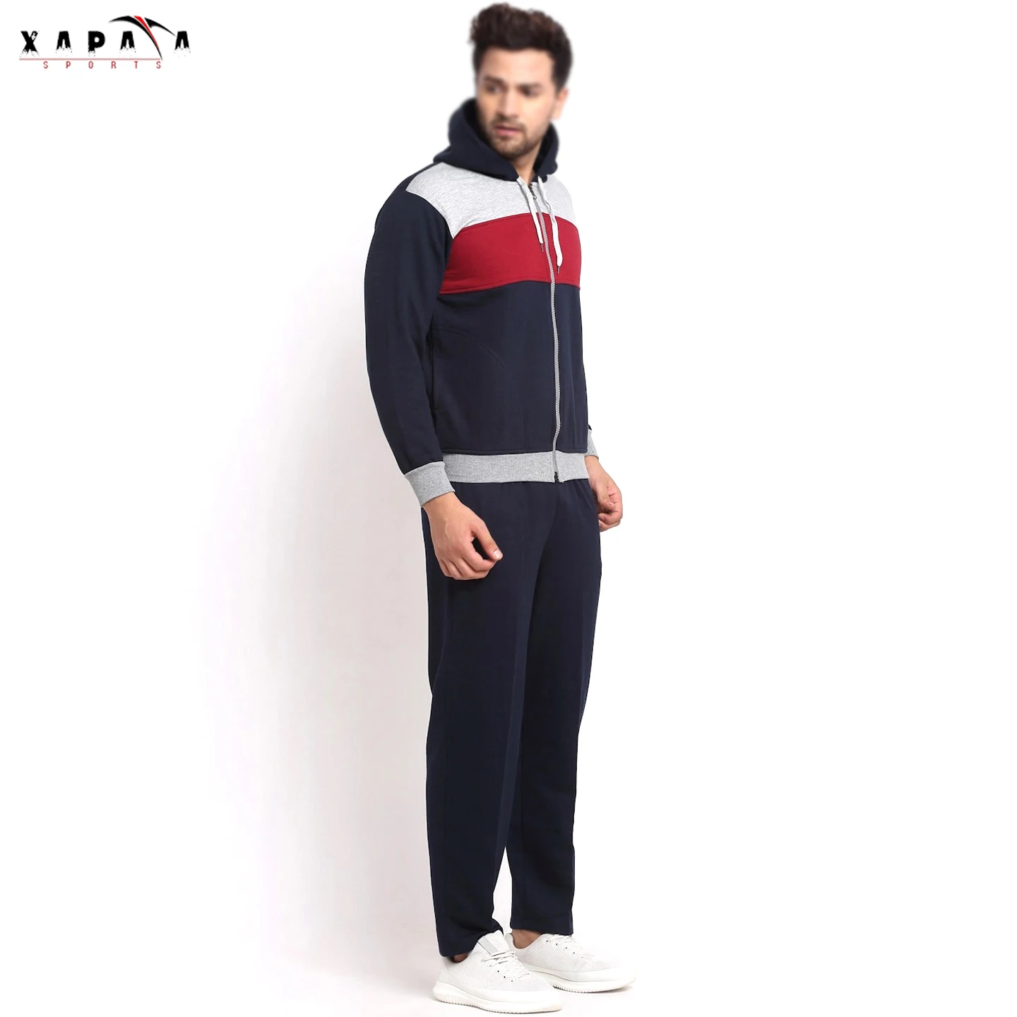 Men Navy Blue & Red Color Blocked Tracksuit Hot Selling Outer Wear Men Tracksuits By XAPATA SPORTS