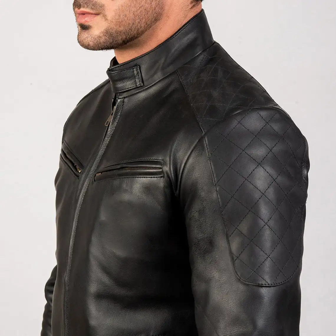 Mens Leather Jacket Hand Made Black Leather Jacket With Snap Button Jacket Top Quality Leather wear