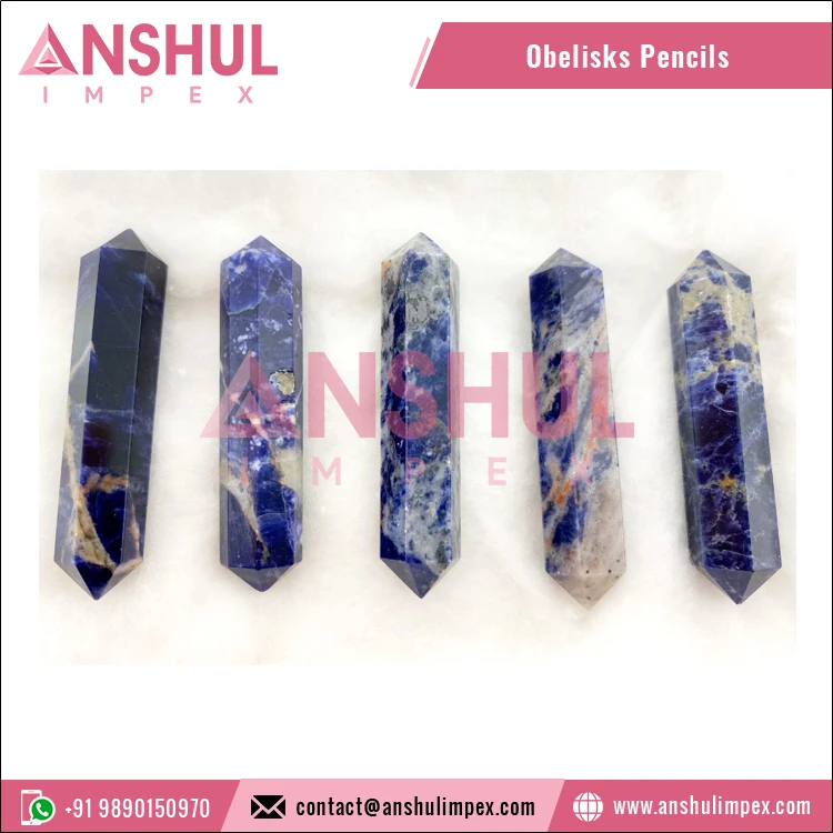 2022 Bulk Selling Natural Healing Blue Color Sodalite Double Terminated Pencils Obelisk Points