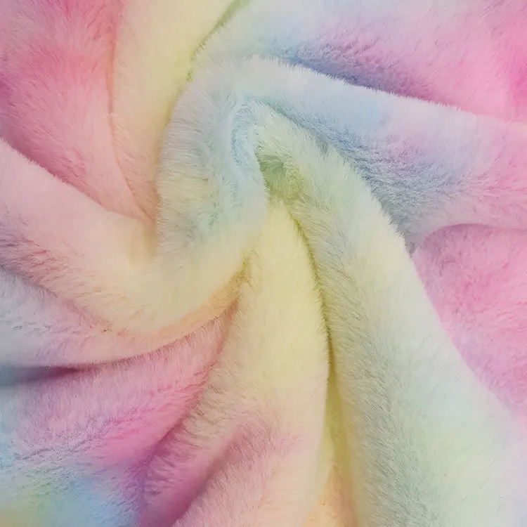 pv fleece rabbit fleece tie dye rainbow colorful gradient polyester plush toy clothing home textile soft pink velvet fabric