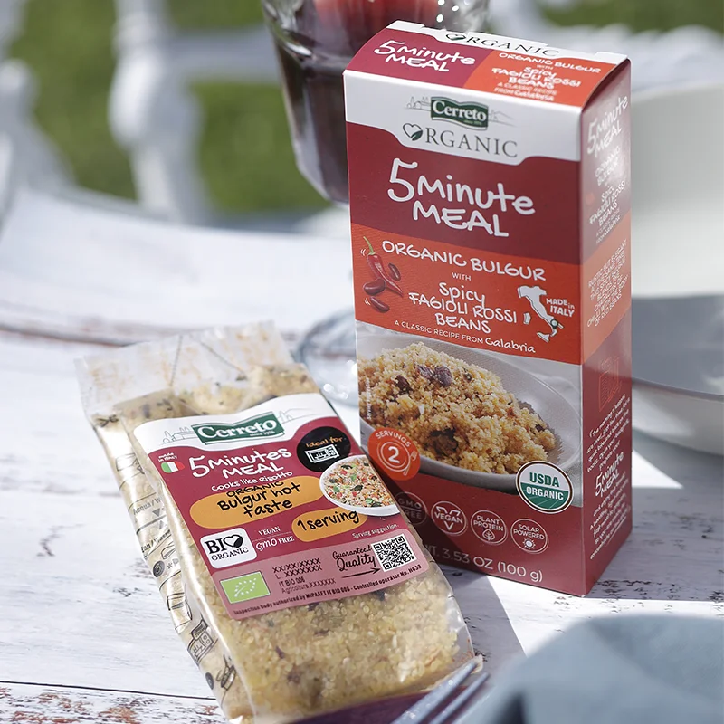 Italian High Quality Organic meal Bulgur with Spicy Fagioli Rossi - Beans  ready in 5 minutes in microwave 100g