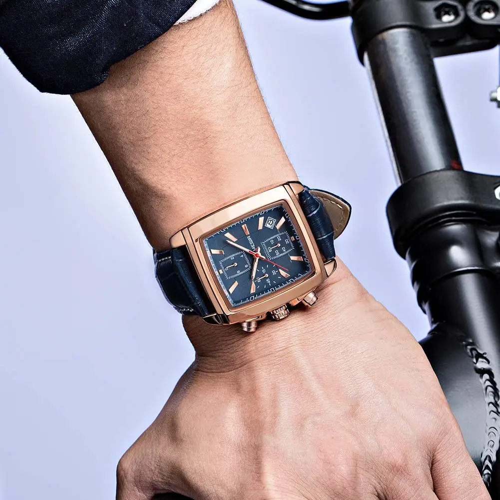 MEGIR 2028 Leather Blue Watch Men Top Brand Luxury Chronograph Quartz Watches for Man Waterproof Luminous Reloj Hombre