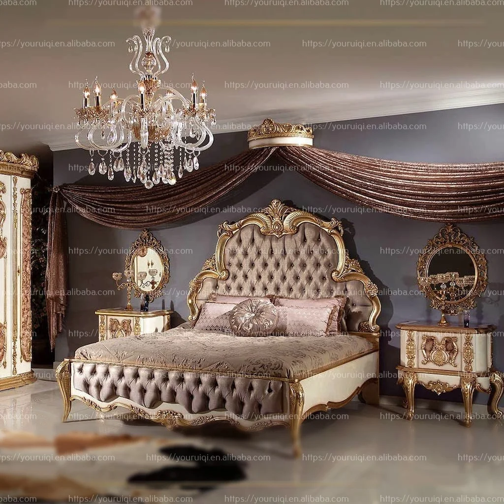 Высококачественная мебель ручной работы из цельной древесины королевская европейская для спальни Резная Кровать